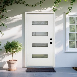 36 x 80 inch Fiberglass Entry Door with Brickmould Down Fiberglass Door with Vinyl Frame and 4-Lite Frosted Glass Left Hand Inswing - 1 of 4