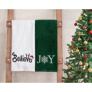 American Soft Linen Christmas Towels Bathroom Set, 2 Packed Embroidered Decorative 100% Cotton Hand Towels, Dish Towels for Decor Xmas - 1 of 4