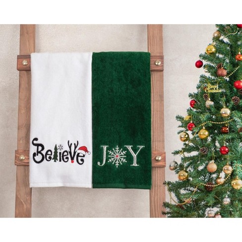 American Soft Linen Christmas Towels Bathroom Set, 2 Packed Embroidered  Decorative 100% Cotton Hand Towels, Dish Towels for Decor Xmas, Tree-Deer