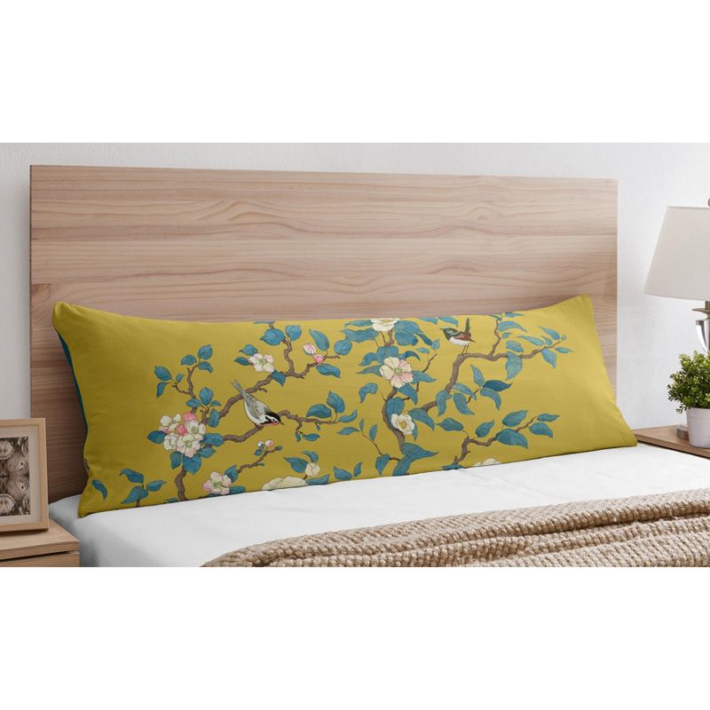 Sweet Jojo Designs Girl Body Pillow Cover (Pillow Not Included) 54in.x20in. Floral Bird Blossom Yellow and Blue, 3 of 6