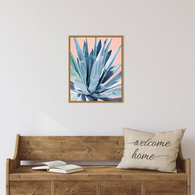 Agave with Coral Framed Canvas Wall Art in Gold Frame