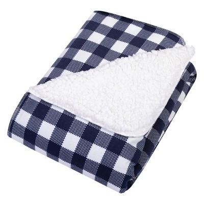 Trend Lab Flannel and Faux Shearling Baby Blanket - Navy/White