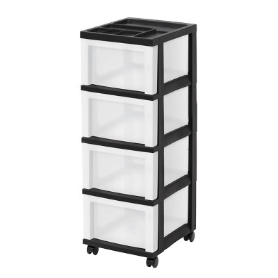 IRIS 4 Drawer Storage Cart with Organizer Top Black/Pearl