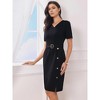 INSPIRE CHIC Women's V Neck Side Slit Belted Button Decor Short Sleeve 2026 Sheath Dresses - 3 of 4