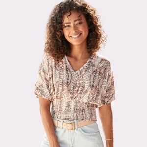 Women's V-Neck Smocked Top - LASCANA - 1 of 4