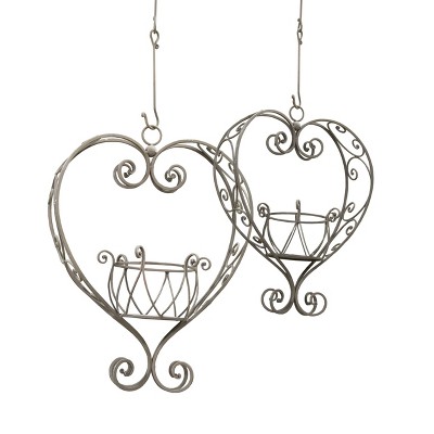 VIP Metal 28 in. Black Heart Planters Set of 2