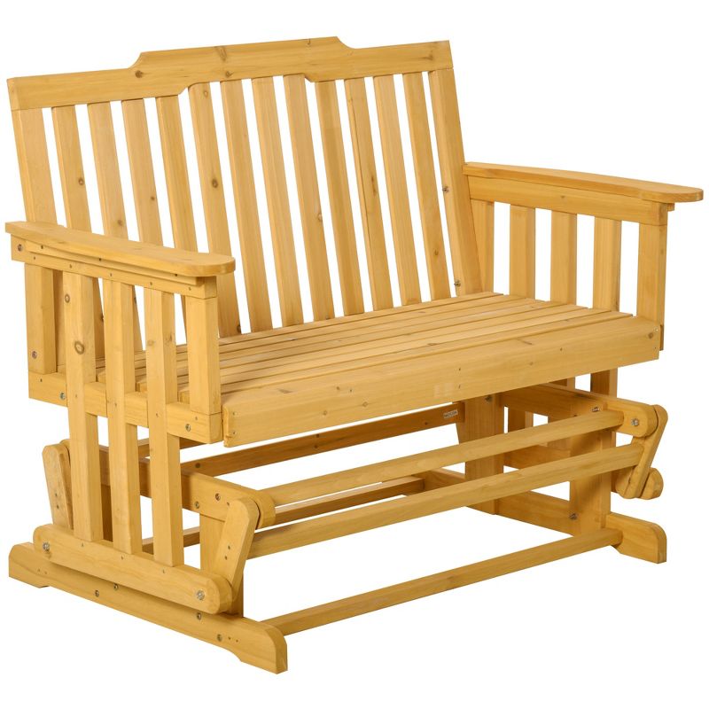 Outsunny Wooden Patio Glider Bench, Wood Outdoor Loveseat with High Back and Armrests, 2-Seat, 1 of 9