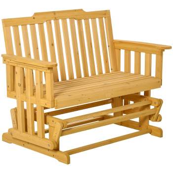 Outsunny Wooden Patio Glider Bench, Wood Outdoor Loveseat with High Back and Armrests, 2-Seat