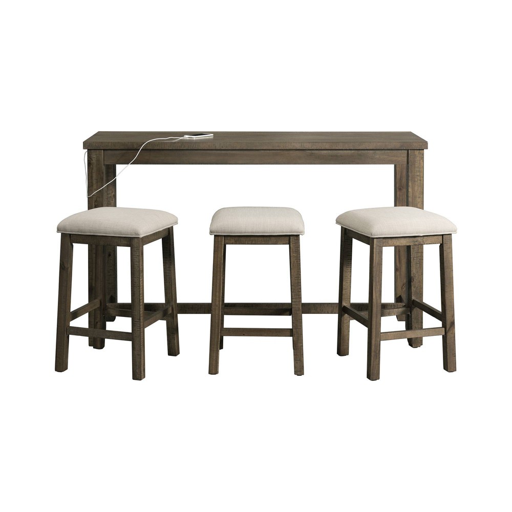 Stanford Multipurpose Bar Table Set Distressed Gray: USB Ports, Power Strip - Picket House Furnishings