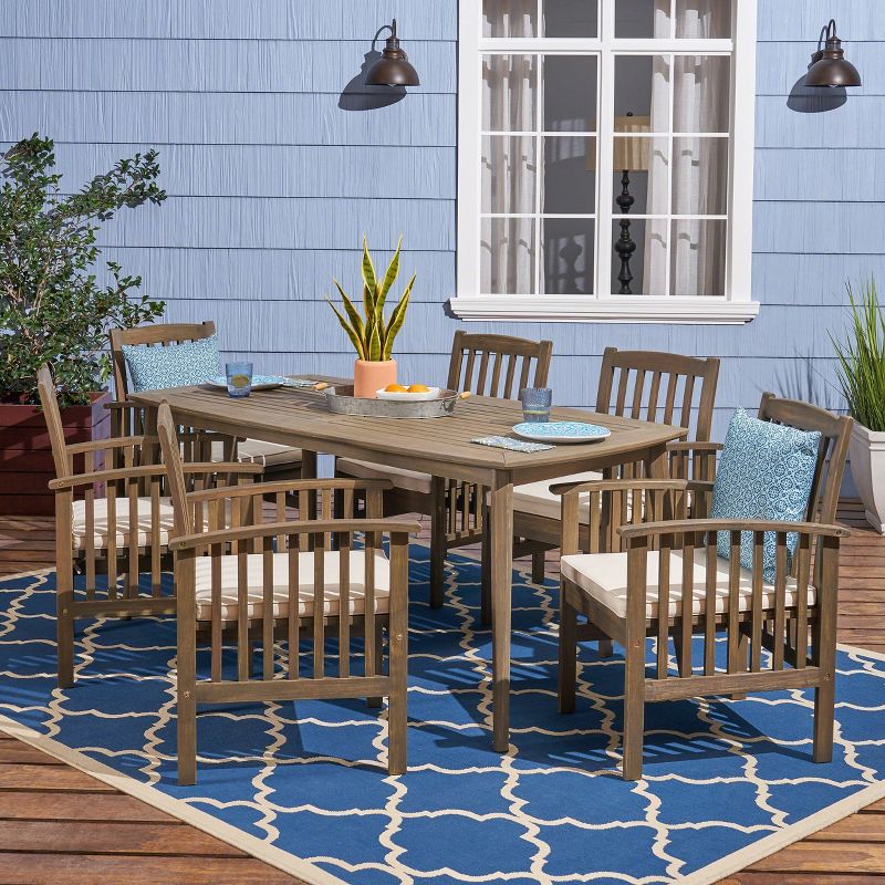 7pc Caca Acacia Wood Patio Dining Set Gray - Christopher Knight Home, 1 of 8
