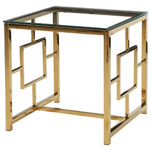 Best Master Furniture,Stainless Steel and Glass End Table in Clear/Gold Base - 1 of 2