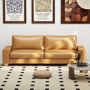 Elegant Faux Leather Sofa with Side Pockets and Comfortable Cushions - 1 of 4