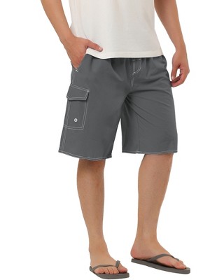 TATT 21 Men's Summer Casual Drawstring Elastic Waist Solid Beach Board Shorts Gray 30 — фото 5