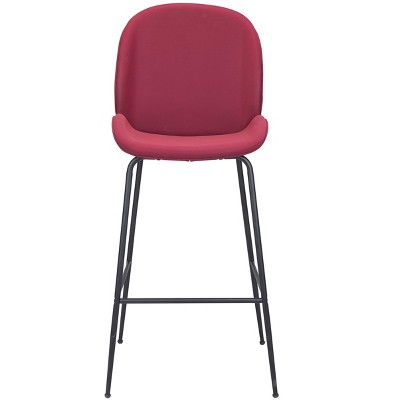 Miles Contemporary Red Velvet & Matte Black Metal Barstool
