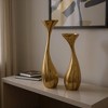 HomeRoots Set of Two Antiqued Gold Aluminum Wavy Faceted Tabletop Pillar Candle Holders - 2 of 4