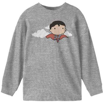 Superman Flying Chibi Superman Boy's Grey Long Sleeve Shirt