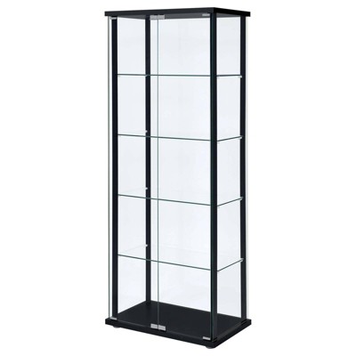 Transitional Black Pine Curio Cabinet with Glass Shelves