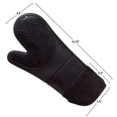 Extra Long Black Silicone Oven Mitts with Quilted Lining