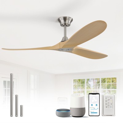 60 inch Smart Low Profile Ceiling Fan No Lights with Remote APP Control 3 Wood Blade Ceiling Fan for Outdoor Indoor Living Room Farmhouse Patio