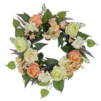 24" Artificial Rose and Peony Woven Branch Base Wreath - National Tree Company