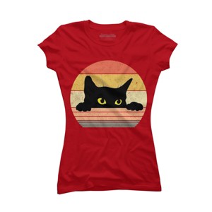 Junior's Design By Humans Cat Tee Retro Style By MeowShop T-Shirt - 1 of 3