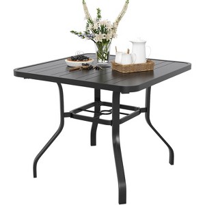 Lirago Black Square Patio Dining Table 35"x35"x28" 4-Seater Outdoor Metal Table with Umbrella Hole and Powder Coating for Garden or Poolside - 1 of 4