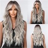 Jessie's Wig Cosplay Heat Resistan Long Curly Synthetic Wigs Long Ombre Brown Grey Curly Wig with Air Bangs Dark Roots 26 Inch 1 Pc/Pack - 2 of 4