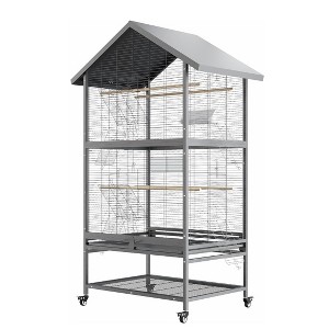 60" Extra Wide Parrot Cage - Rolling Flight Aviary w/4 Stainless Feeders & Storage, Indoor/Outdoor Bird Cage for Macaws, Conures - 1 of 4