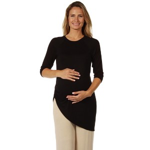 Maternity Long Sleeve Knee Length Asymmetrical Tunic Top - 24seven Comfort Apparel™ - 1 of 4