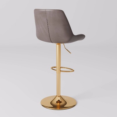 Adjustable Grey Vegan Leather Swivel Bar Stools with Gold Base - Set of 2