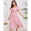 Coolmee Women's Summer Floral Plus Size Dress Square Neck Puff Sleeve Boho Maxi Dresses Tie Front High Waist Split Long Dress - 4 of 4