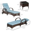 Wicker Outdoor Chaise Lounge Chair Set of 3 with Side Table, 5-Level Adjustable Backrest PE Rattan Pool Lounge Chair with Wheels, Cushion & Headrest - 3 of 4