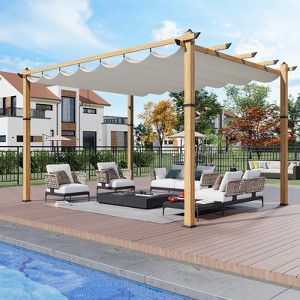 10'x10' Outdoor Retractable Pergola, Aluminum Pergolas with Retractable Sun Shade Canopy for Patios, Gardens, Decks, Backyard (Beige) - 1 of 4