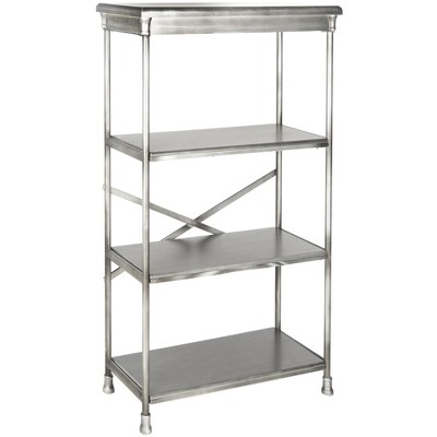 Transitional 3-Tier Dark Silver Iron & Wooden Etagere