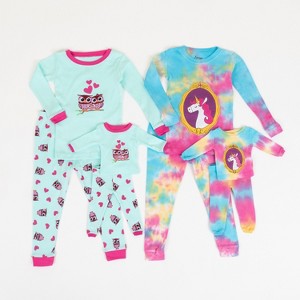 Leveret Girls Cotton Pajamas with Matching Doll Outfit – 2 Pack – Owl & Rainbow Unicorn - 1 of 4