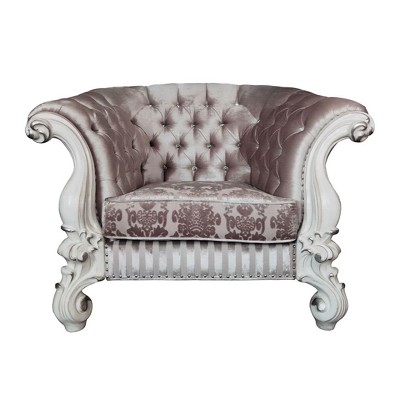 Versailles Ivory Velvet and Wood Accent Chair with Pillows