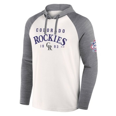 MLB Colorado Rockies Men's White Long Sleeve Lightweight Bi-Blend Hooded Sweatshirt