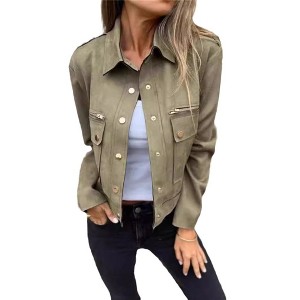 Coolmee Women's Cropped Suede Jacket Trendy Faux Leather Coats Motorcycle Fall Winter Jackets - 1 of 4