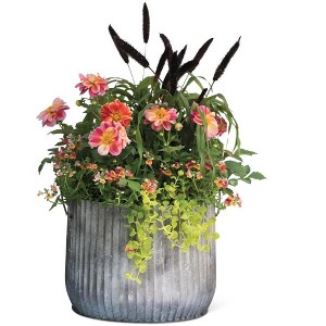 Gardener's Supply Company Galvanized Steel Ribbed Barrel Planter | 14" Diameter Indoor Outdoor Rust-Proof & Watertight Container for Plants & Flowers - 1 of 3