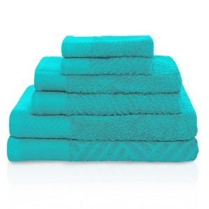 Basketweave Jacquard Cotton Modern Absorbent 6-Piece Towel Set by Blue Nile Mills - 1 of 4