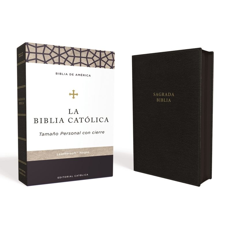 Biblia Católica, Tamaño Personal, Leathersoft, Negra, Con Cierre - by  Editorial Católica & La Casa de la Biblia (Leather Bound), 1 of 2