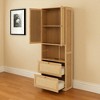 Tall Rattan Storage Cabinet with 2 Doors, 3 Drawers and Open Shelves, BookShelf, Pine Wood Storage Cabinet with USB Port for Living Room, Bedroom - 4 of 4