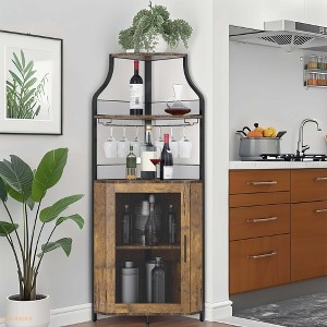 Corner Bar & Wine Cabinet - Adjustable Shelves with Glass Holder & Mesh Doors - 1 of 4