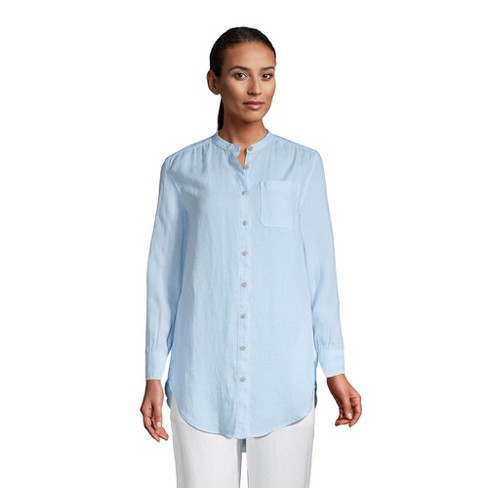 Lands' End Women's Linen A-Line Long Sleeve Tunic Top - Medium - Light Blue  Radiance Linen