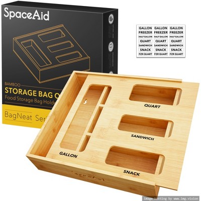 Bamboo 4-Slot Food Storage Bag Organizer for Kitchen Drawer