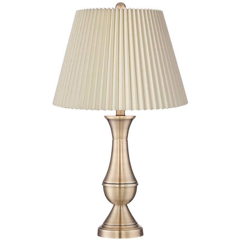 Regency Hill Becky Traditional Table Lamps 24 3/4" High Set of 2 Antique Brass Metal Ivory Linen Pleat Shade for Bedroom Living Room Bedside Office, 5 of 6