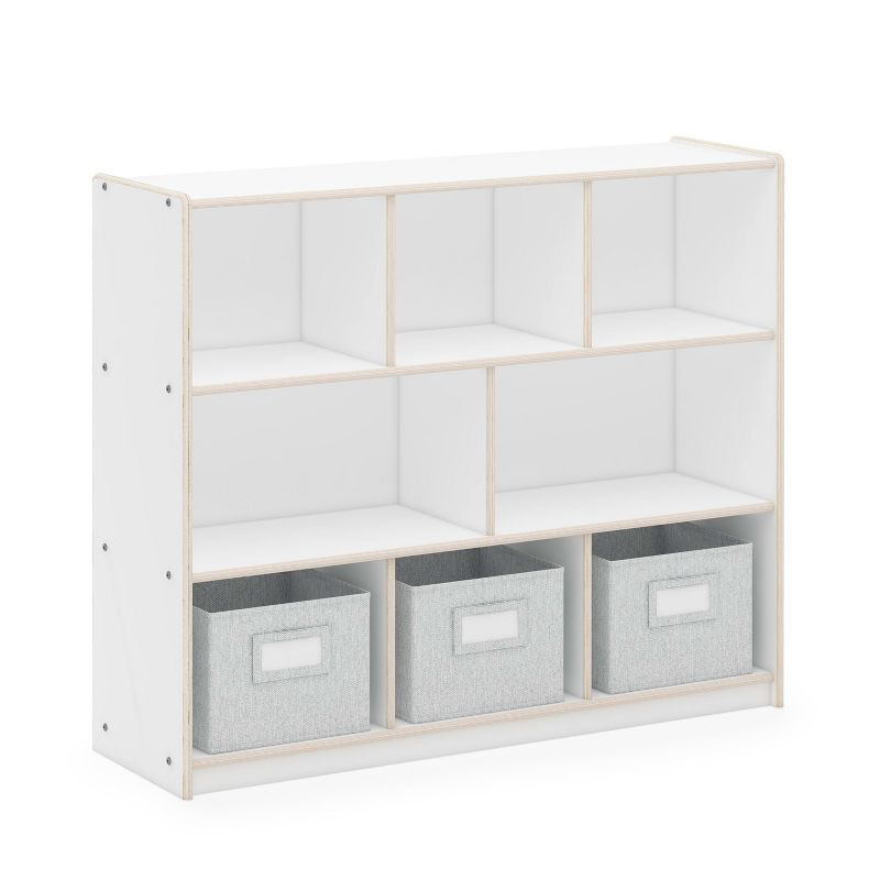 Guidecraft EdQ 3-Shelf 8-Compartment Storage 36": Wooden  Cubby Cube Bookshelf Organizer, Home and Classroom Bookcase with Fabric Bins, 2 of 5