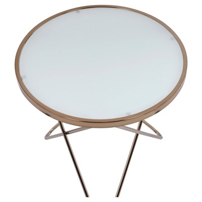 Round Frosted Glass and Champagne Metal End Table