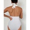 Women's One Piece Halter Neck Swimsuit Tummy Control Open Back Cheeky Bathing Suit Woven Textured Swimwear - 3 of 4