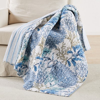 Mahina Coastal Blue and White Quilted Cotton Throw